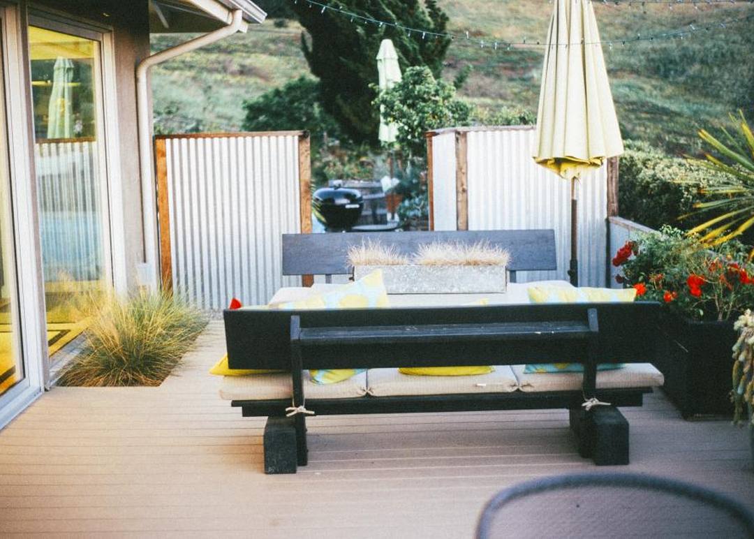 A timber deck at the back of a house